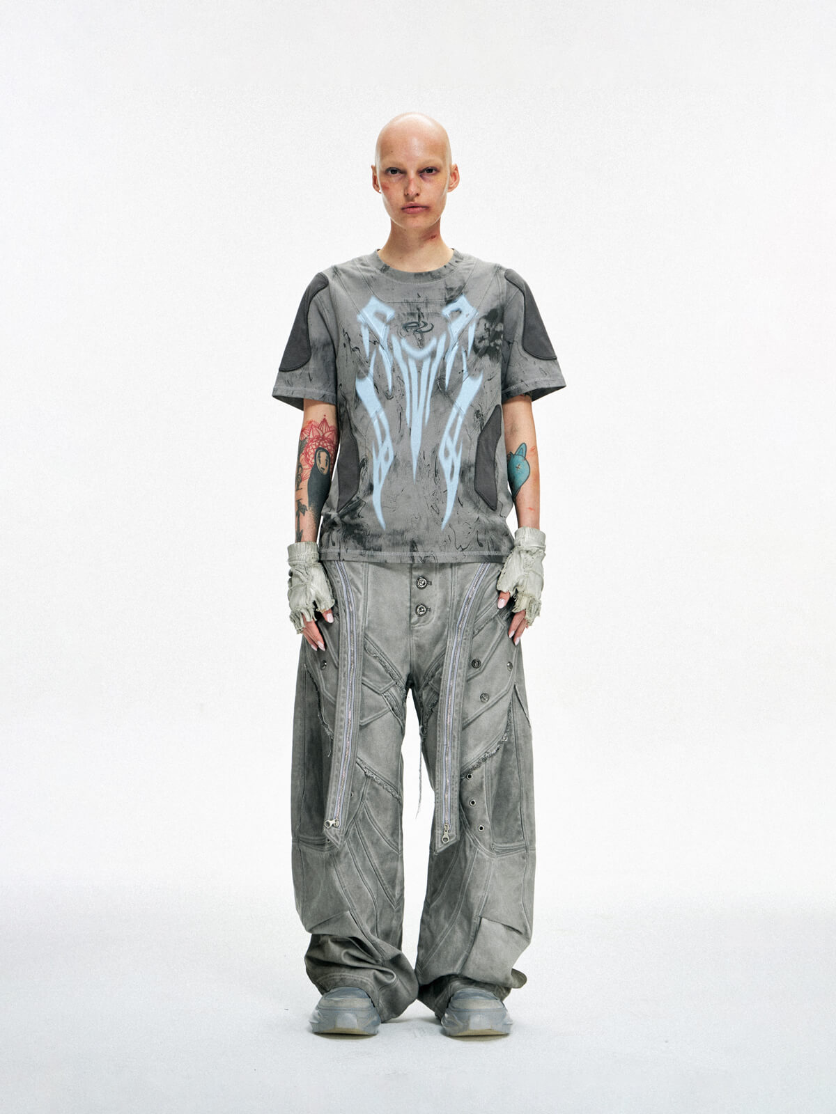 Personsoul Split Deconstructed Gray Cargo Pants-IYAMIUIO