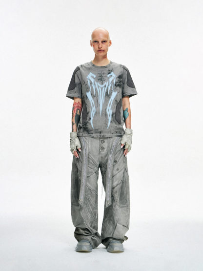 Personsoul Split Deconstructed Gray Cargo Pants-IYAMIUIO