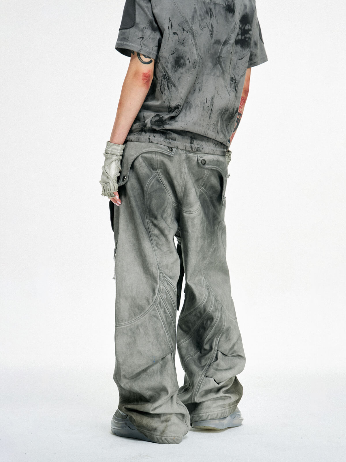 Personsoul Split Deconstructed Gray Cargo Pants-IYAMIUIO