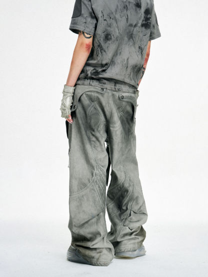Personsoul Split Deconstructed Gray Cargo Pants-IYAMIUIO