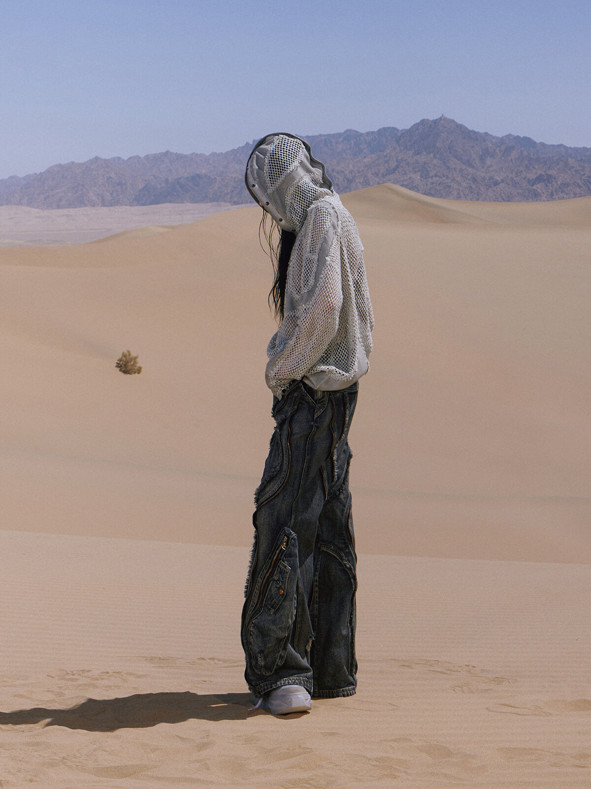 Personsoul Split Mesh Hooded Long Sleeves Top-IYAMIUIO