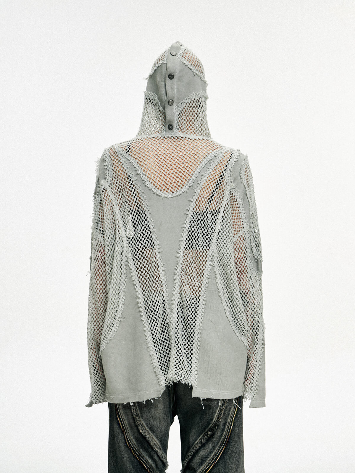 Personsoul Split Mesh Hooded Long Sleeves Top-IYAMIUIO