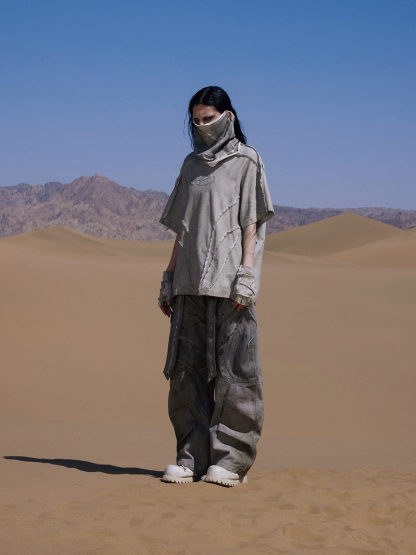Personsoul Split Deconstructed Gray Cargo Pants-IYAMIUIO