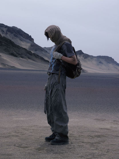 Personsoul Split Deconstructed Gray Cargo Pants-IYAMIUIO