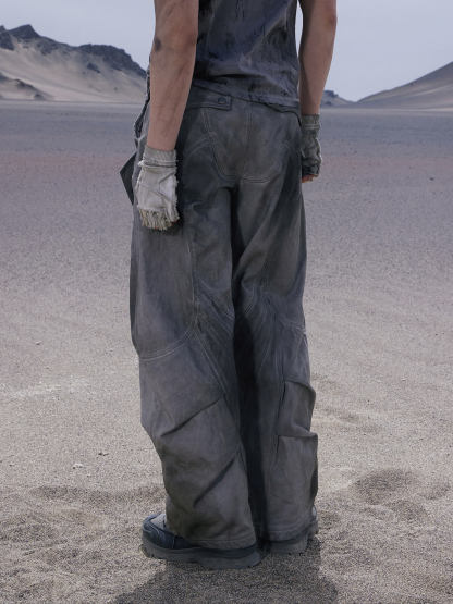 Personsoul Split Deconstructed Gray Cargo Pants-IYAMIUIO