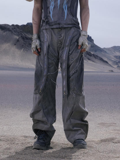 Personsoul Split Deconstructed Gray Cargo Pants-IYAMIUIO