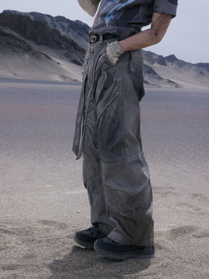 Personsoul Split Deconstructed Gray Cargo Pants-IYAMIUIO