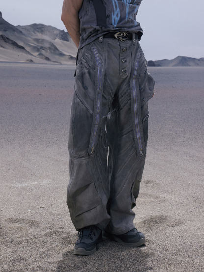Personsoul Split Deconstructed Gray Cargo Pants-IYAMIUIO