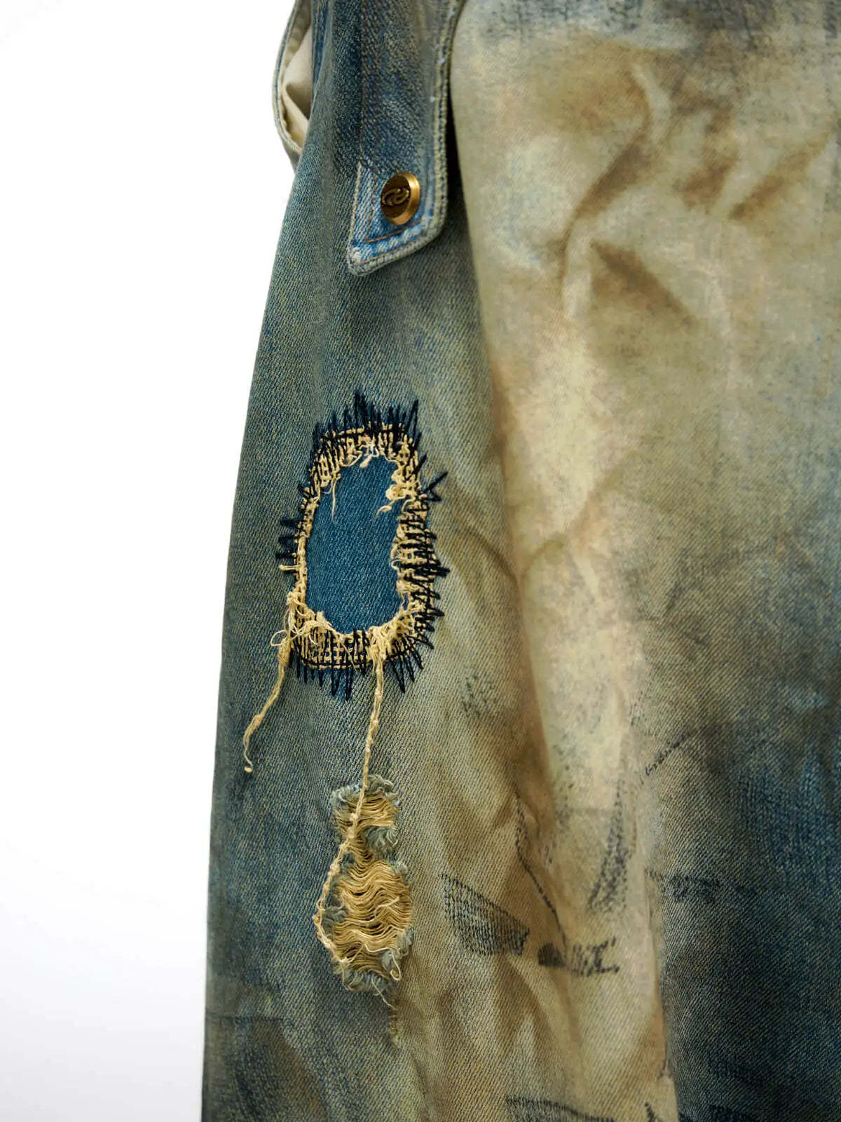 Personsoul Stain Embroidery Scimitar Jeans-IYAMIUIO