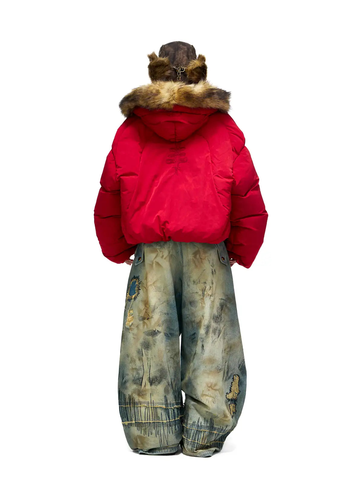 Personsoul Stain Embroidery Scimitar Jeans-IYAMIUIO