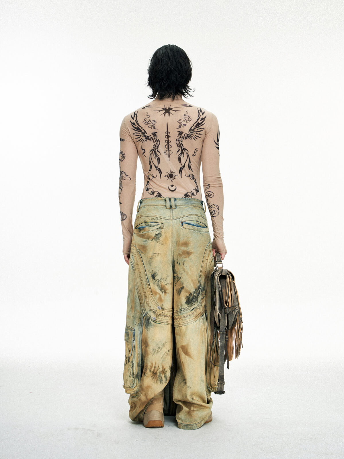 Personsoul Dirty Distressed Apricot Gaucho Pants-IYAMIUIO