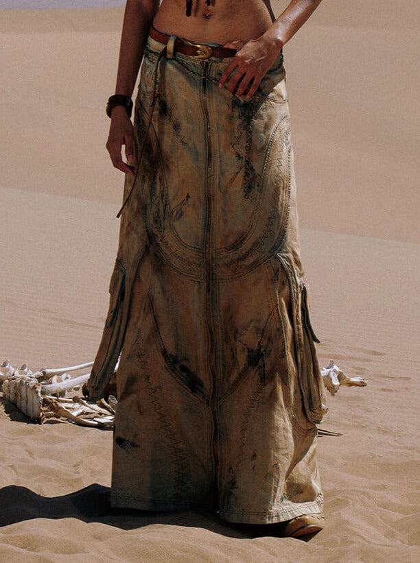 Personsoul Dirty Distressed Apricot Gaucho Pants-IYAMIUIO