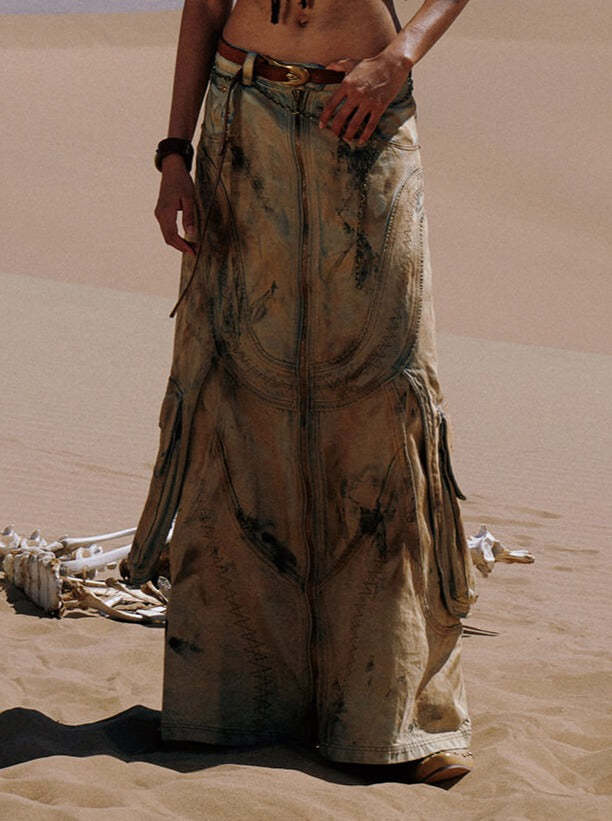 Personsoul Dirty Distressed Apricot Gaucho Pants-IYAMIUIO