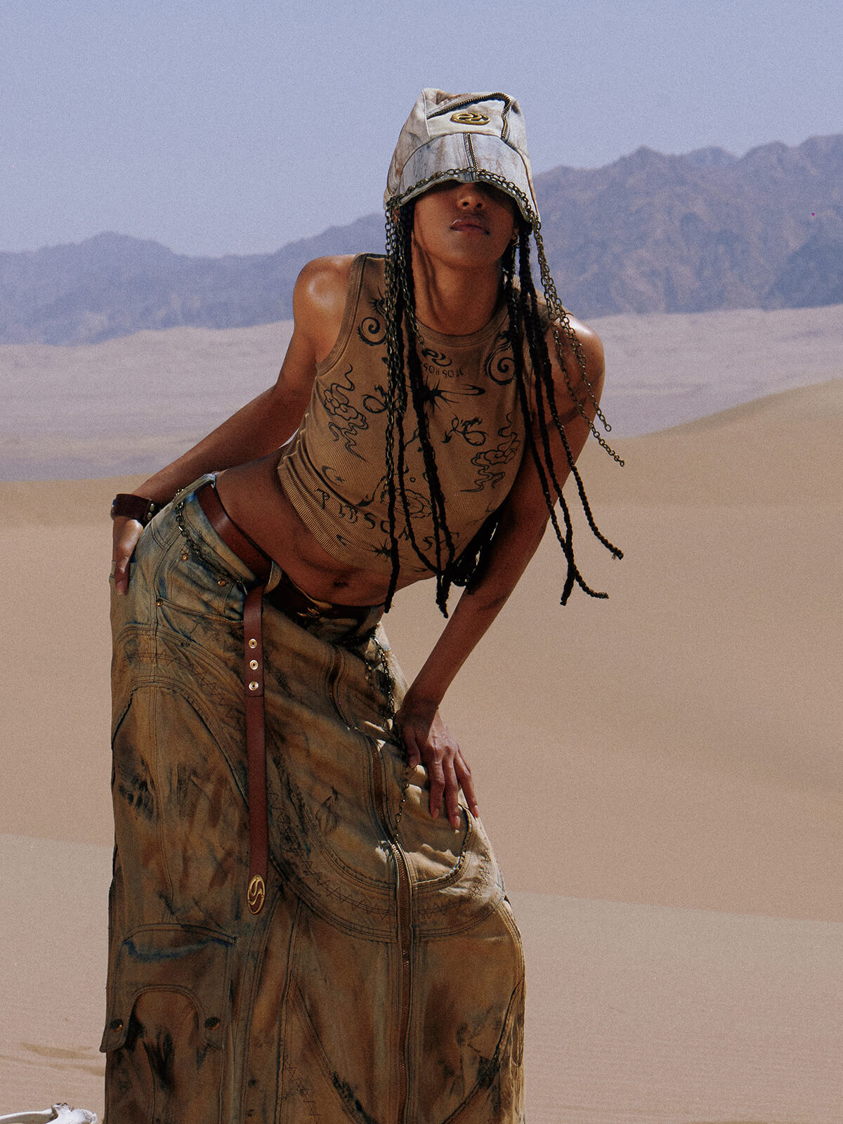 Personsoul Dirty Distressed Apricot Gaucho Pants-IYAMIUIO