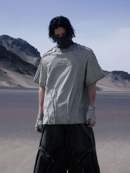 Personsoul Desert Distressed Grey T-shirt-IYAMIUIO