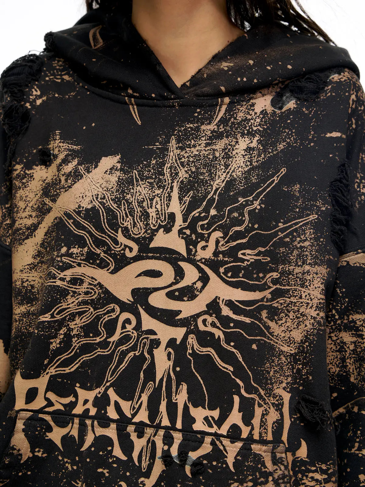 Personsoul Sun Totem Distressed Hoodie-IYAMIUIO