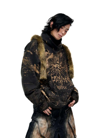 Personsoul Sun Totem Distressed Hoodie-IYAMIUIO