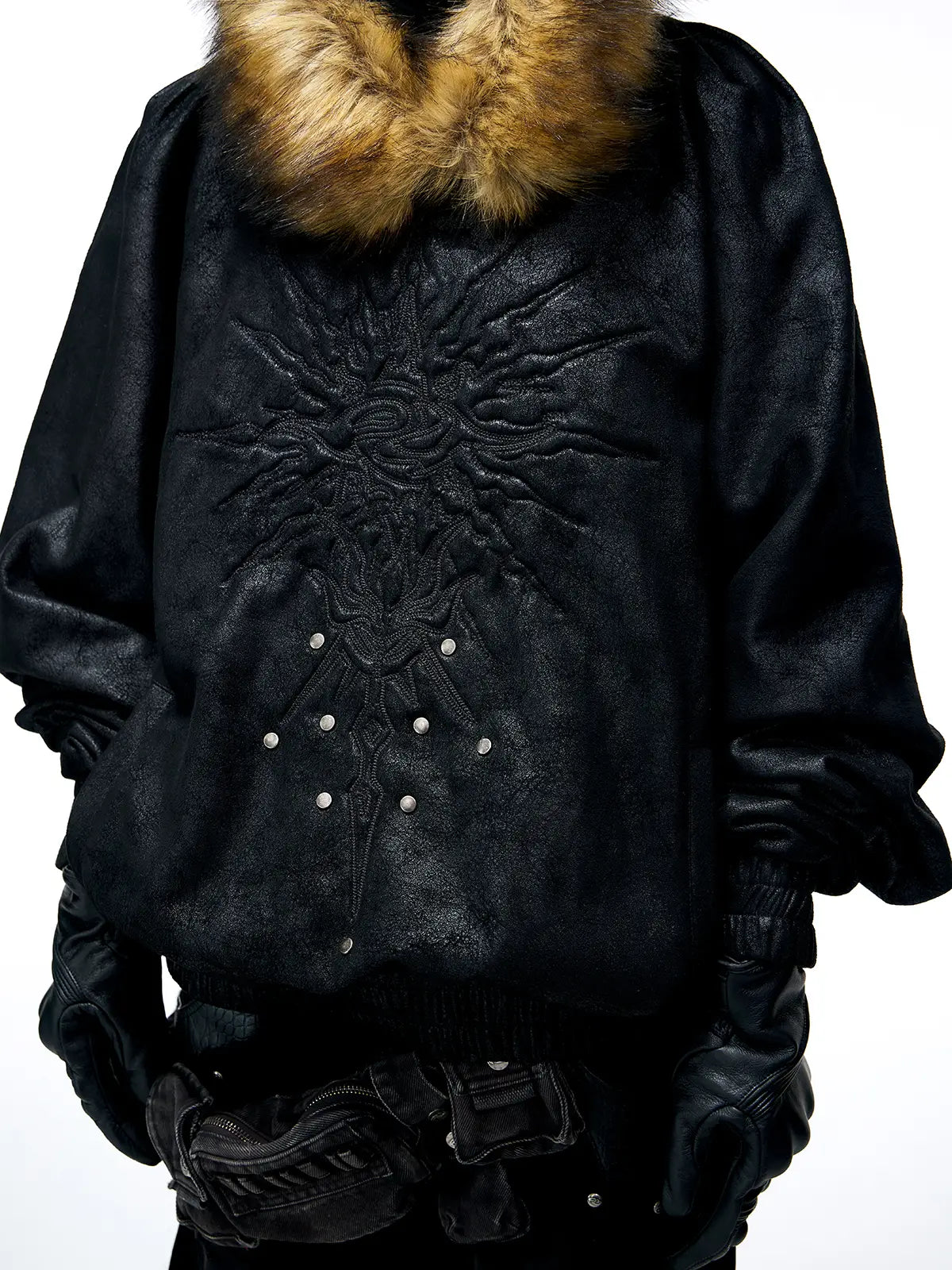 Personsoul Sun Totem Fur Collar Hoodie-IYAMIUIO