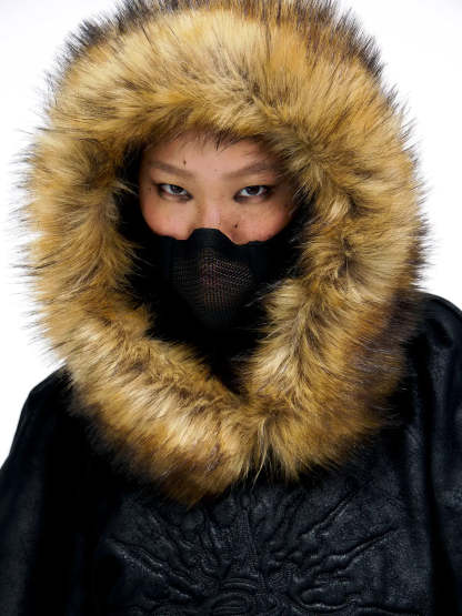 Personsoul Sun Totem Fur Collar Hoodie-IYAMIUIO