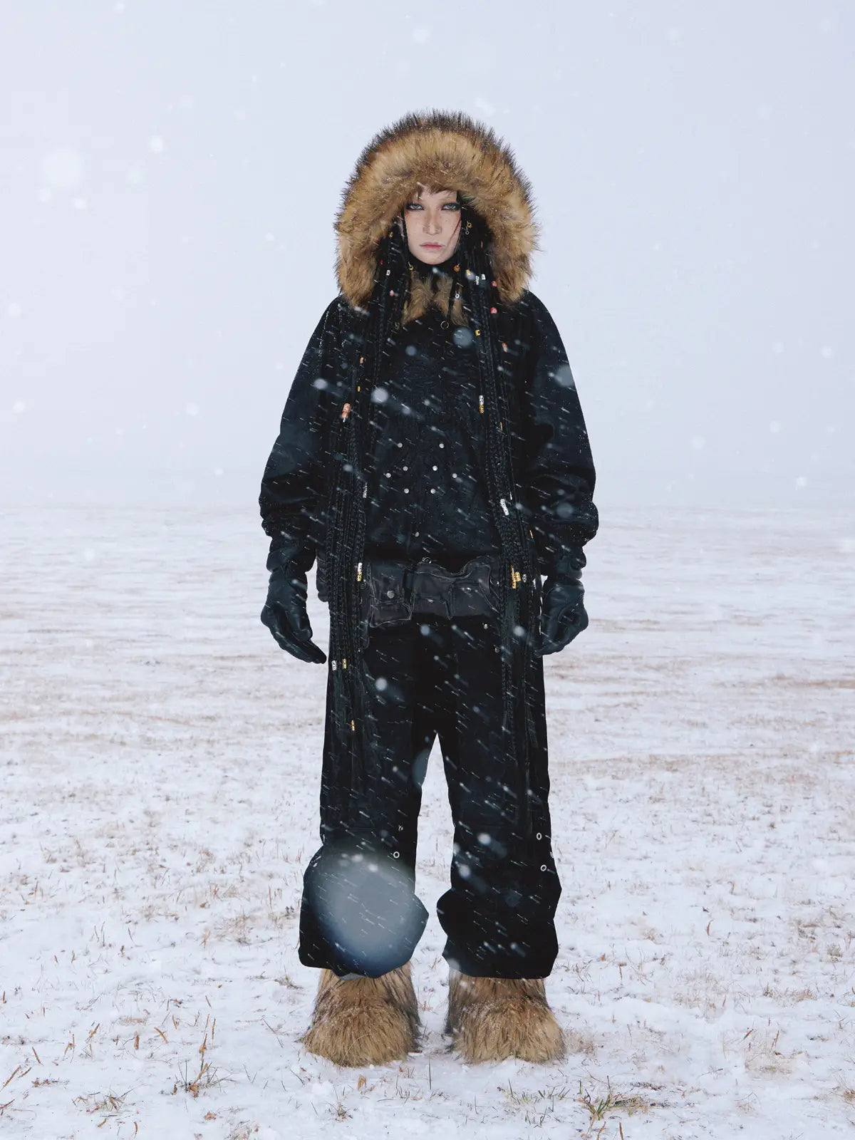 Personsoul Sun Totem Fur Collar Hoodie-IYAMIUIO