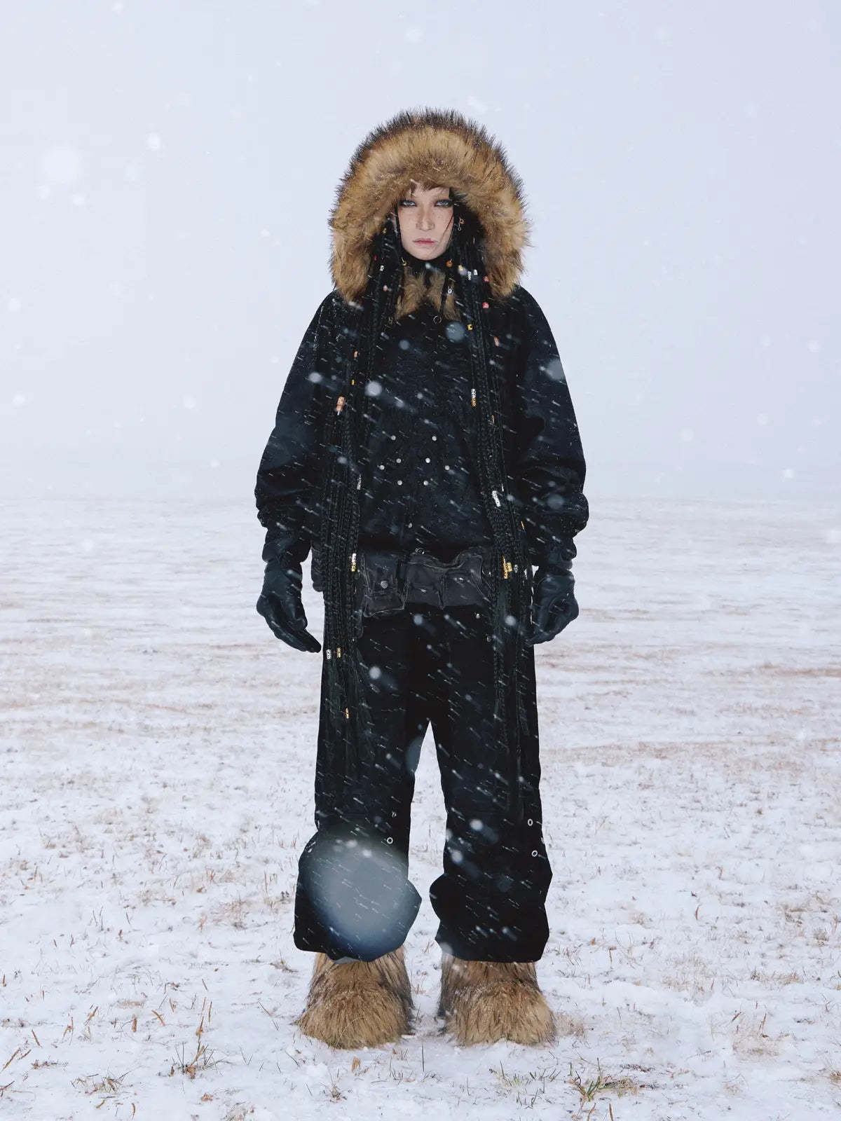 Personsoul Sun Totem Fur Collar Hoodie-IYAMIUIO