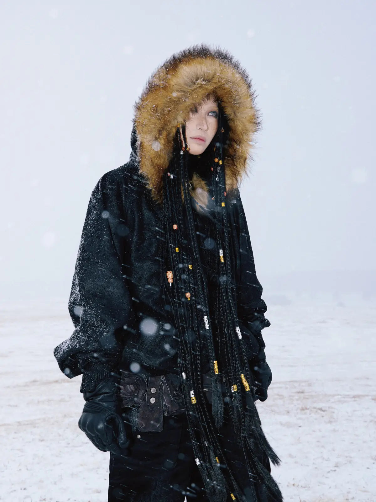 Personsoul Sun Totem Fur Collar Hoodie-IYAMIUIO