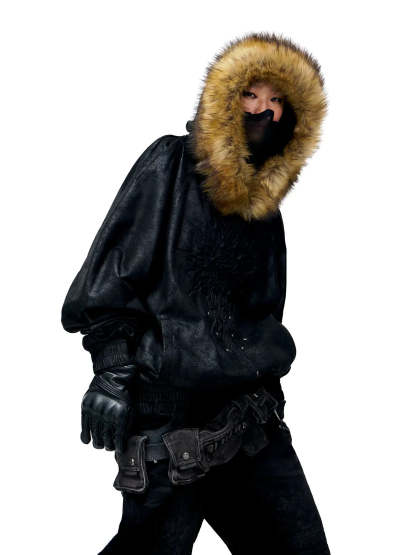 Personsoul Sun Totem Fur Collar Hoodie-IYAMIUIO