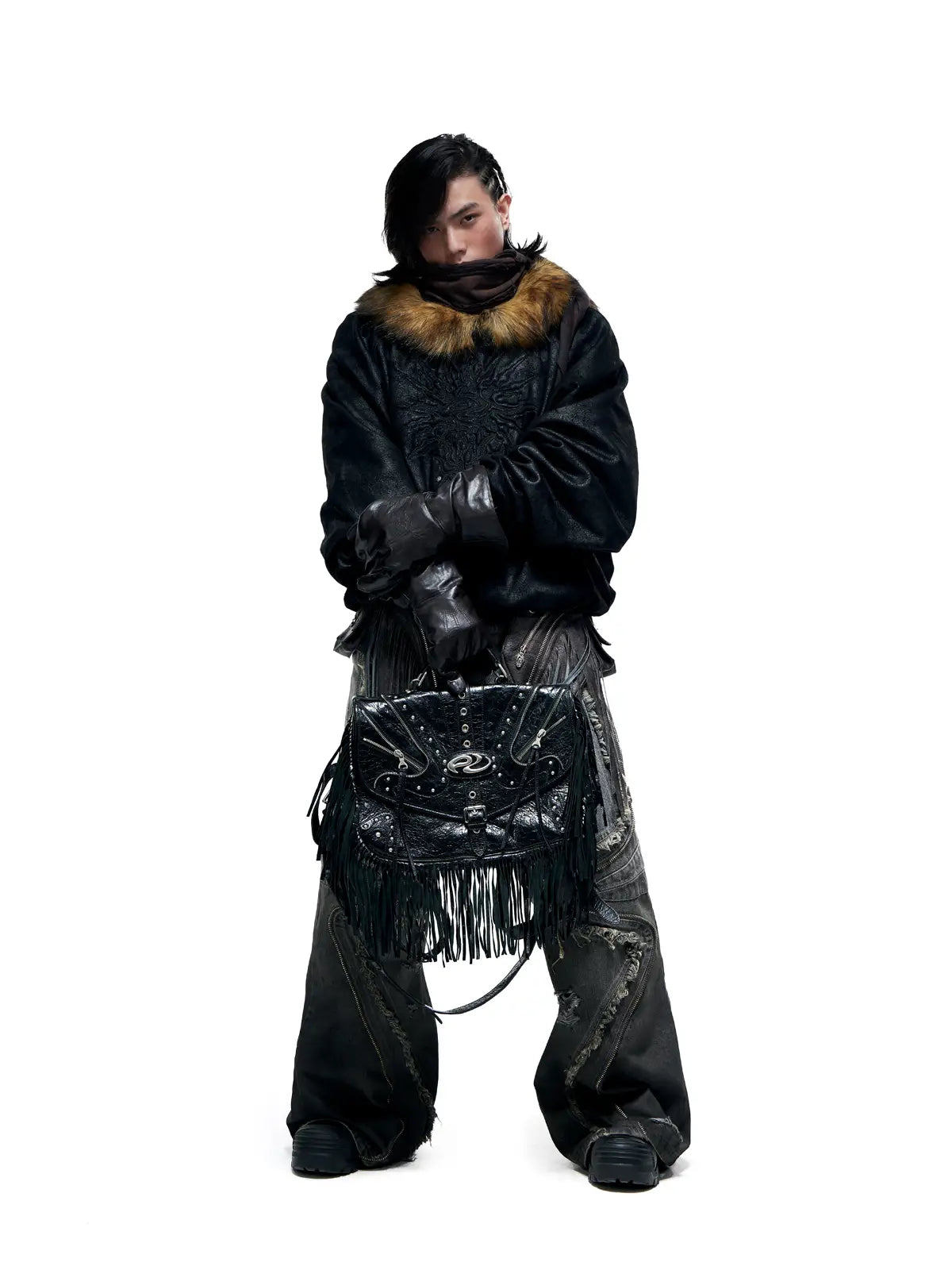 Personsoul Sun Totem Fur Collar Hoodie-IYAMIUIO