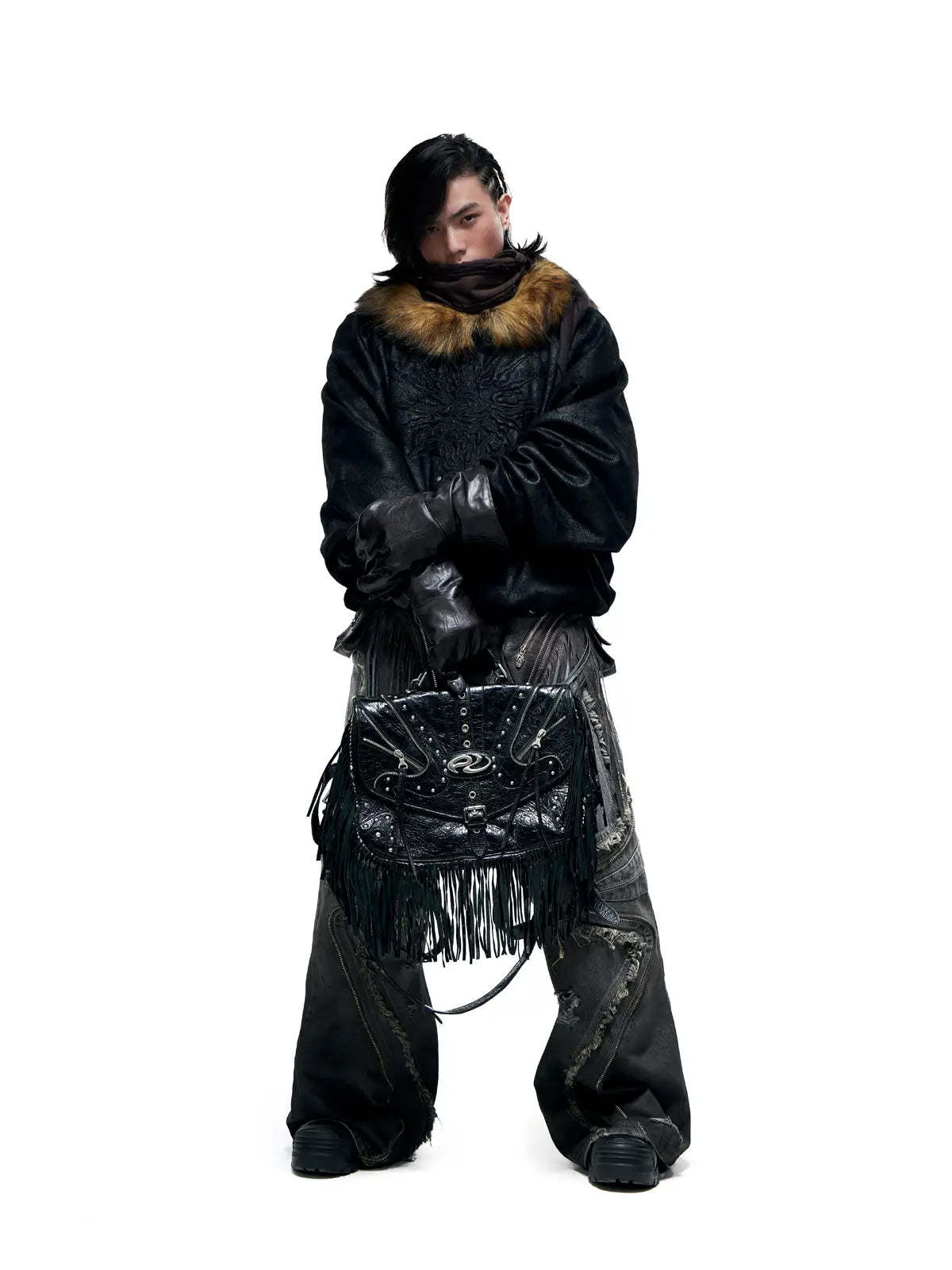 Personsoul Sun Totem Fur Collar Hoodie-IYAMIUIO