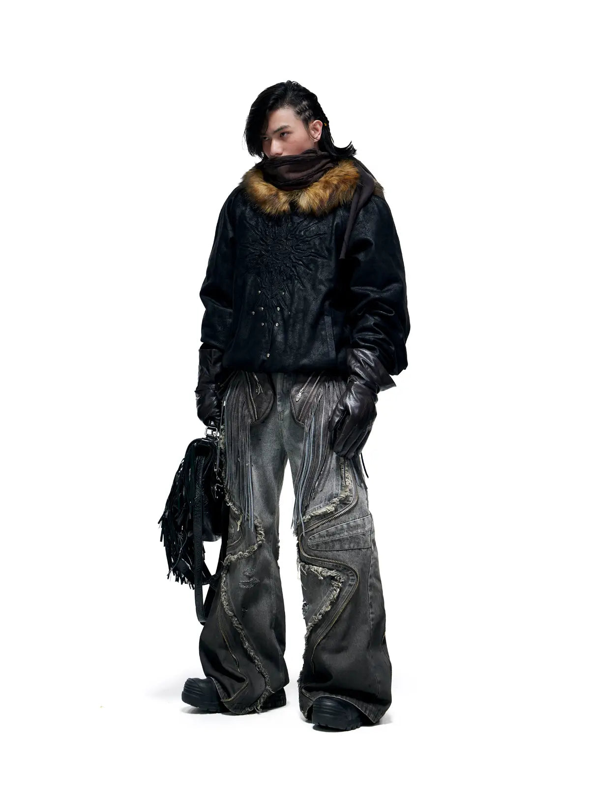 Personsoul Sun Totem Fur Collar Hoodie-IYAMIUIO