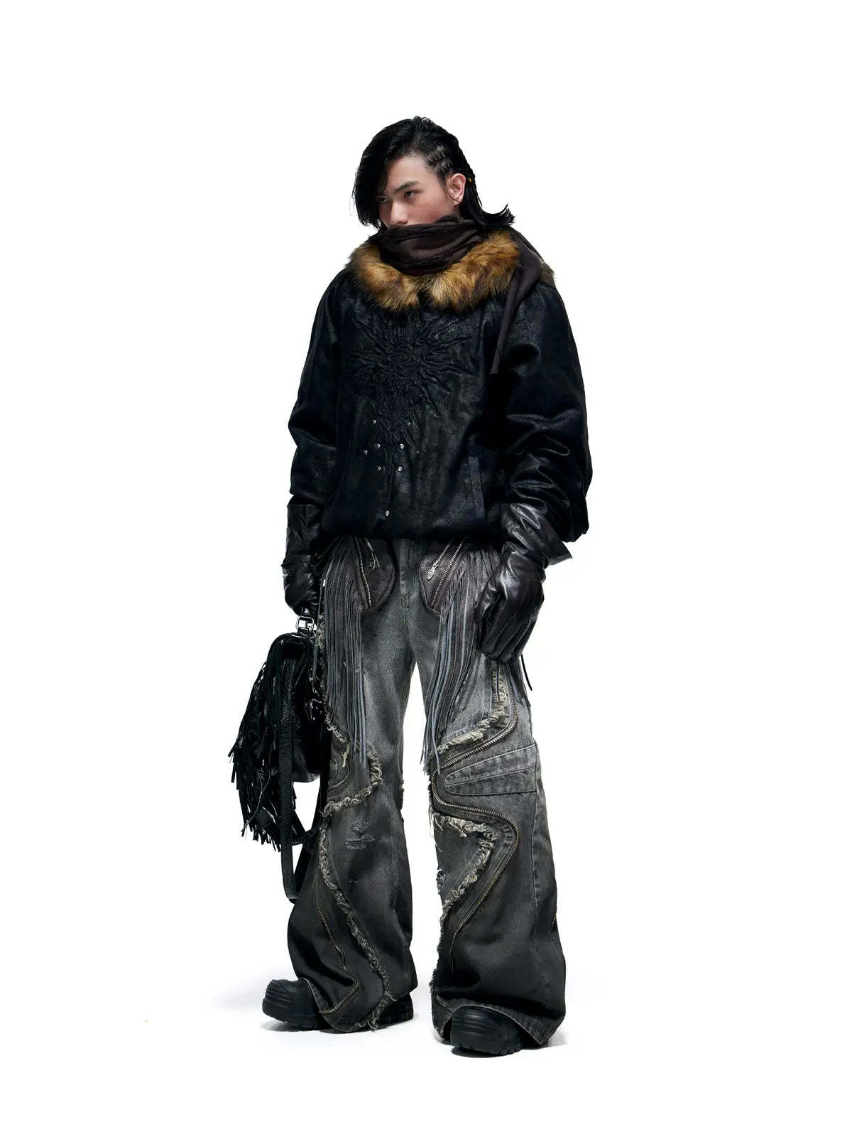 Personsoul Sun Totem Fur Collar Hoodie-IYAMIUIO