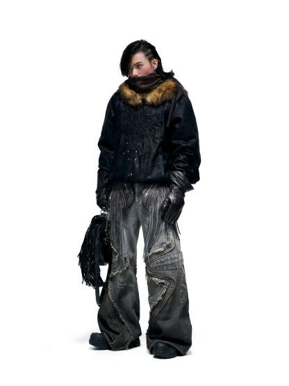 Personsoul Sun Totem Fur Collar Hoodie-IYAMIUIO