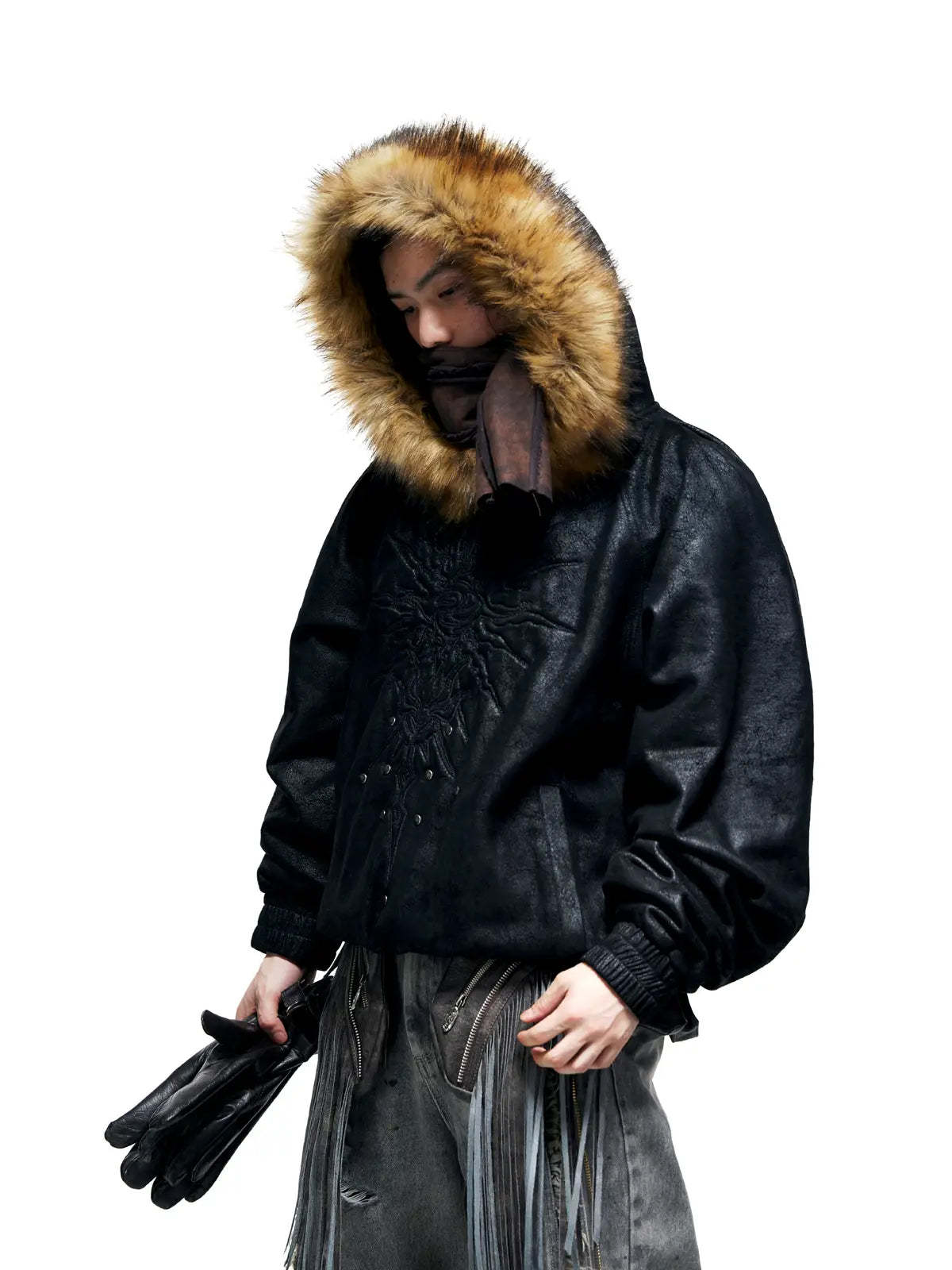 Personsoul Sun Totem Fur Collar Hoodie-IYAMIUIO