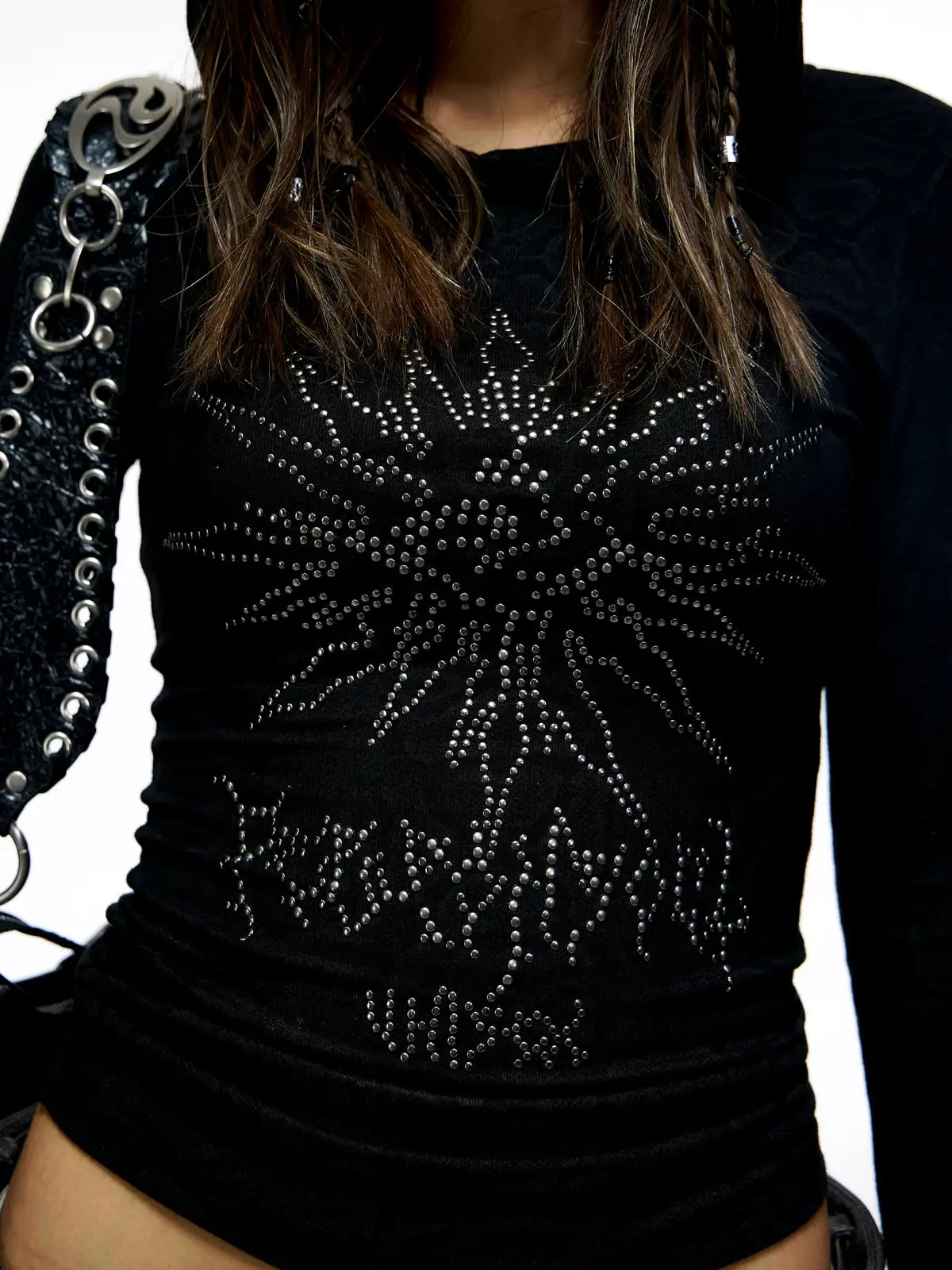 Personsoul Sun Totem Mesh Hooded Bottoming Shirt-IYAMIUIO