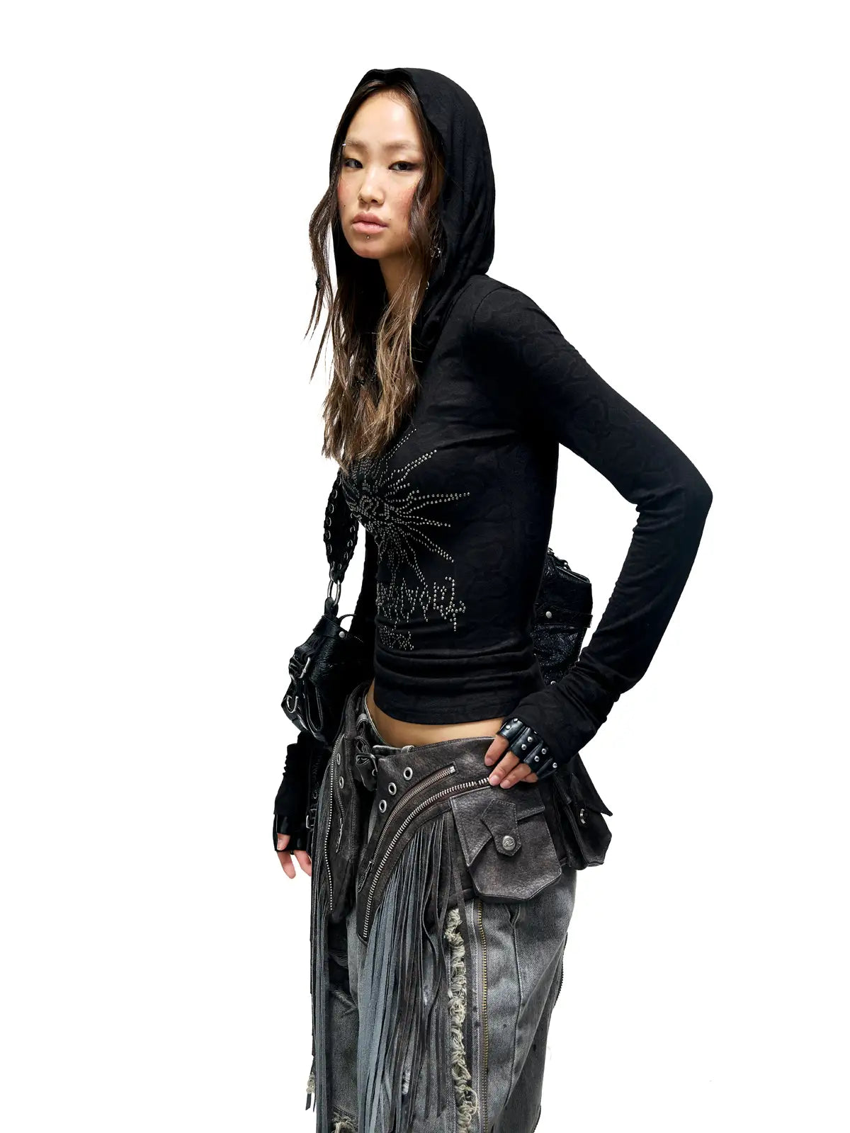 Personsoul Sun Totem Mesh Hooded Bottoming Shirt-IYAMIUIO