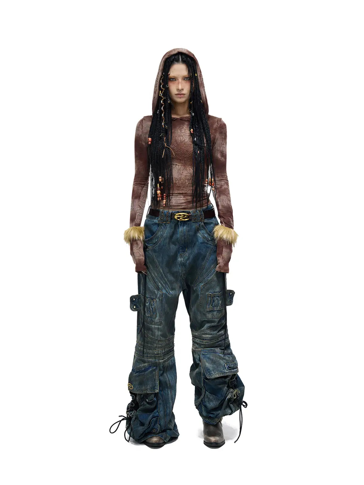 Personsoul Sun Totem Mesh Hooded Bottoming Shirt-IYAMIUIO