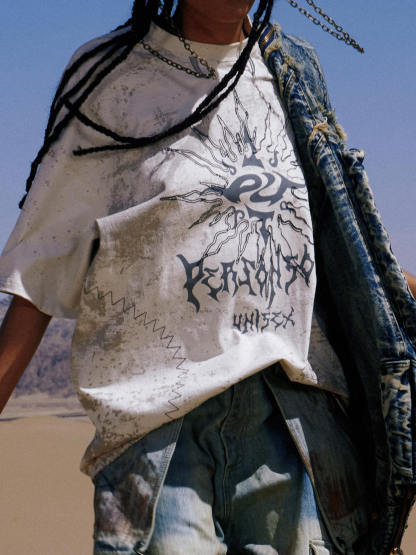 Personsoul Desert Sun Mystical Graphic T-shirt-IYAMIUIO