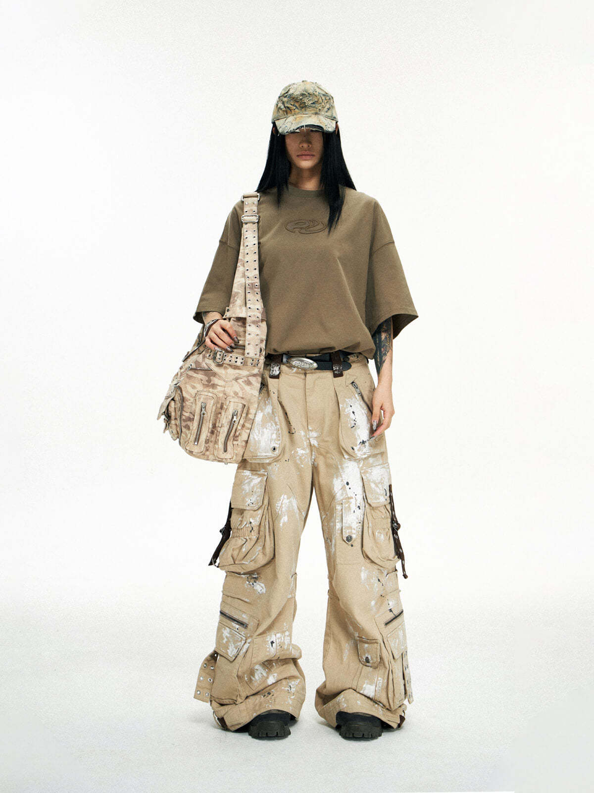 Personsoul Tactical Structure Paint Stains Cargo Pants-IYAMIUIO