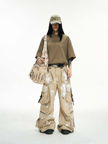 Personsoul Tactical Structure Paint Stains Cargo Pants-IYAMIUIO
