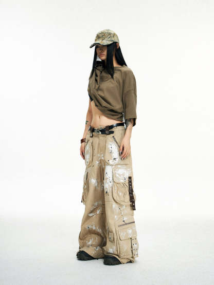 Personsoul Tactical Structure Paint Stains Cargo Pants-IYAMIUIO