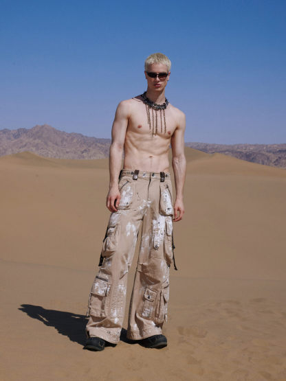 Personsoul Tactical Structure Paint Stains Cargo Pants-IYAMIUIO