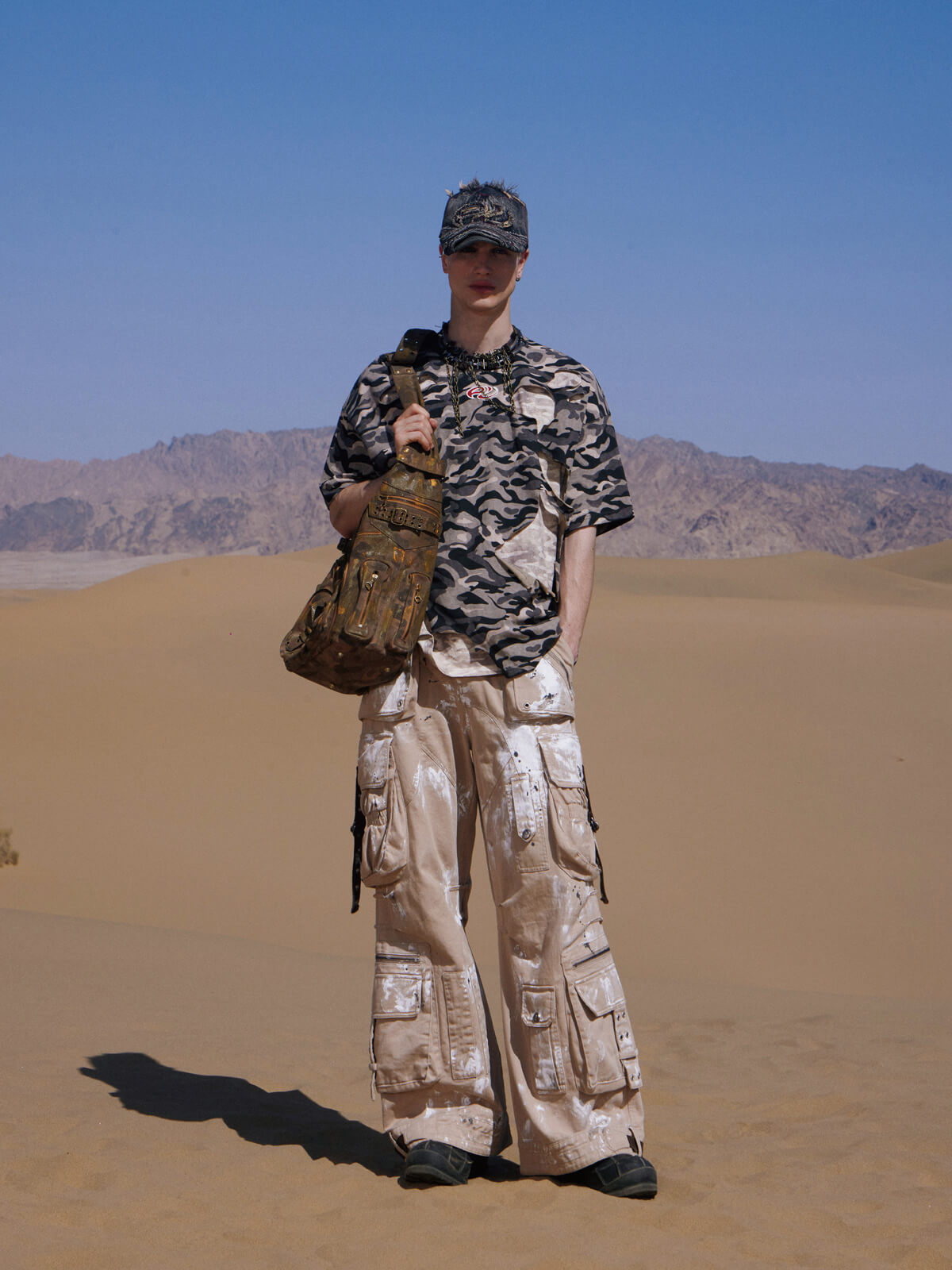 Personsoul Tactical Structure Paint Stains Cargo Pants-IYAMIUIO