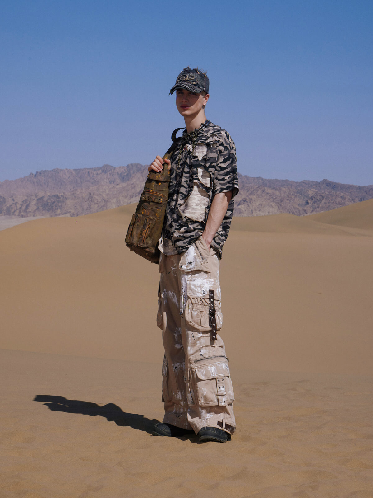 Personsoul Tactical Structure Paint Stains Cargo Pants-IYAMIUIO