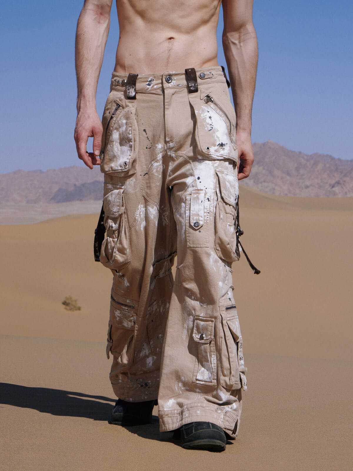 Personsoul Tactical Structure Paint Stains Cargo Pants-IYAMIUIO