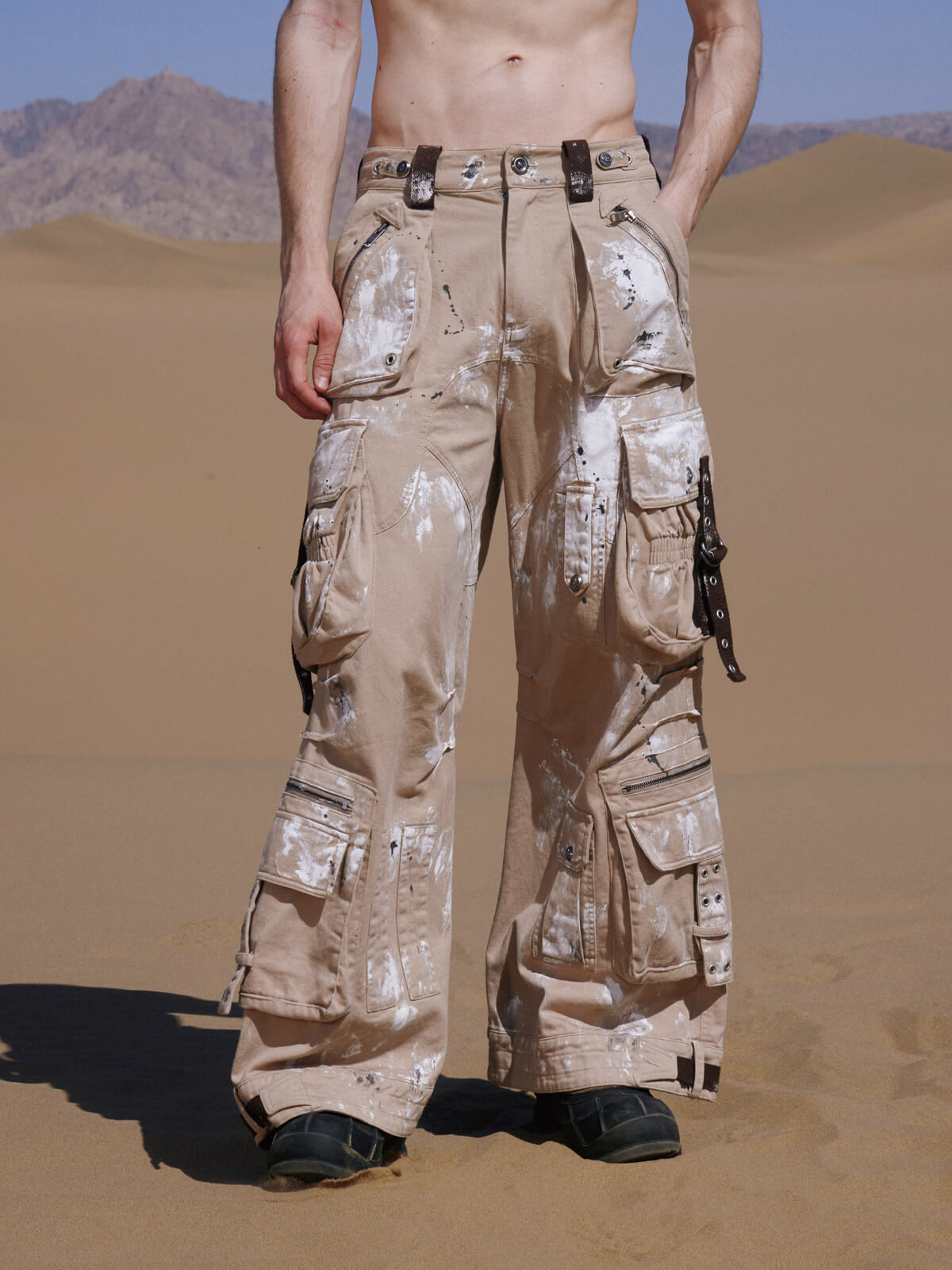 Personsoul Tactical Structure Paint Stains Cargo Pants-IYAMIUIO