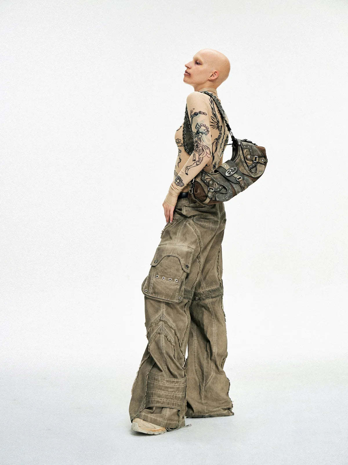 Personsoul Techwear Metal Leather Shoulder Bag-IYAMIUIO