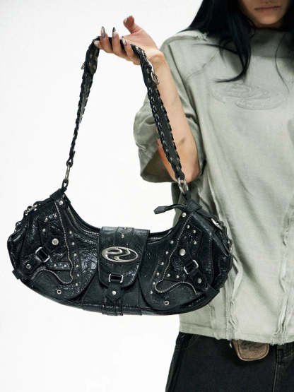 Personsoul Techwear Metal Leather Shoulder Bag-IYAMIUIO