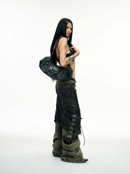 Personsoul Techwear Metal Leather Shoulder Bag-IYAMIUIO