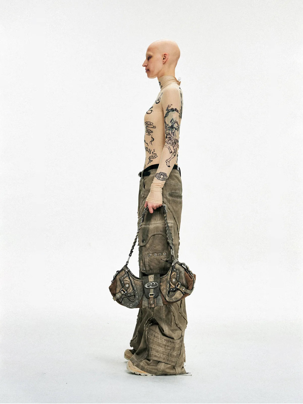 Personsoul Techwear Metal Leather Shoulder Bag-IYAMIUIO