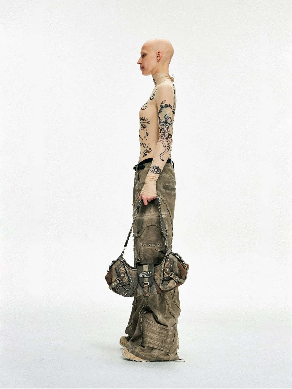 Personsoul Techwear Metal Leather Shoulder Bag-IYAMIUIO